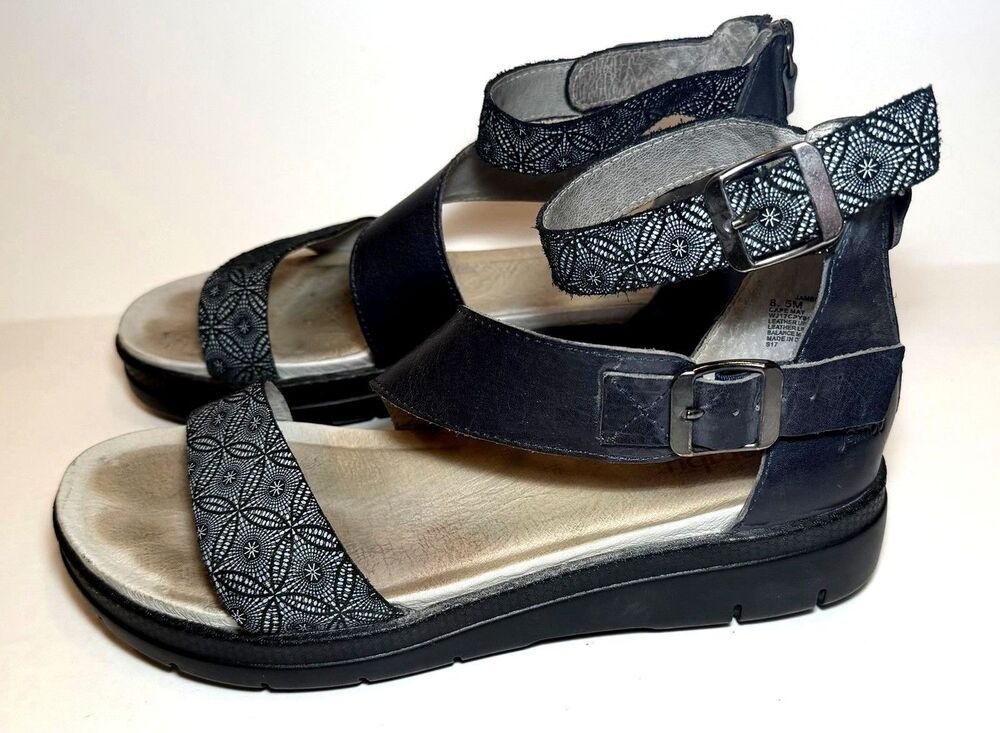 Jambu Cape May Wedge Sandals Womens 8.5 M Midnight Print Leather Comfort Zip